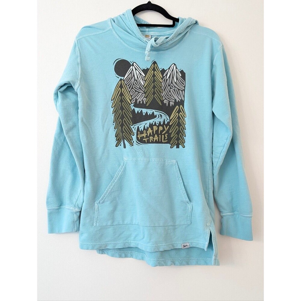 Woosah happy trails teal hooded pullover size S